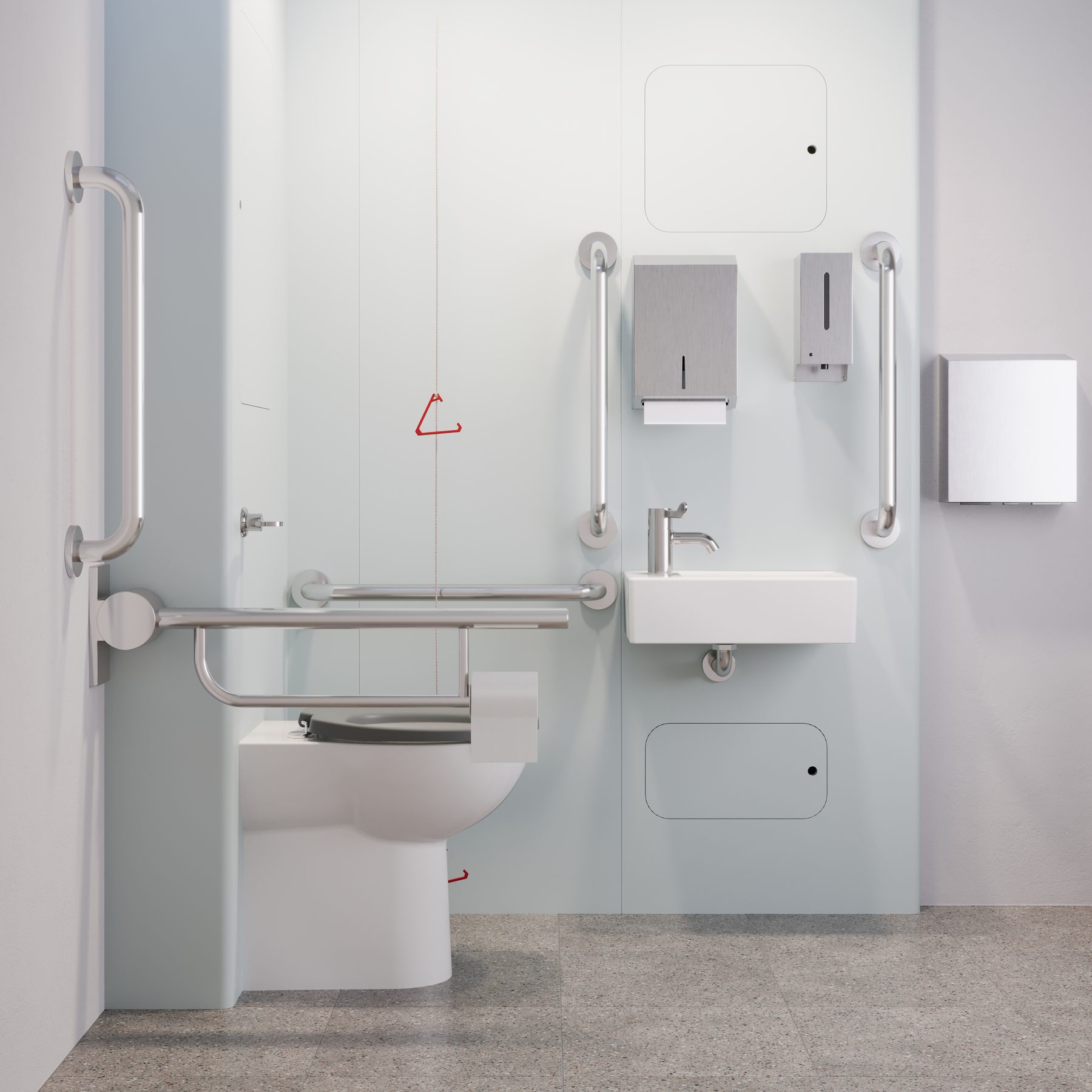 Cesco panel with brushed stainless steel grab rails