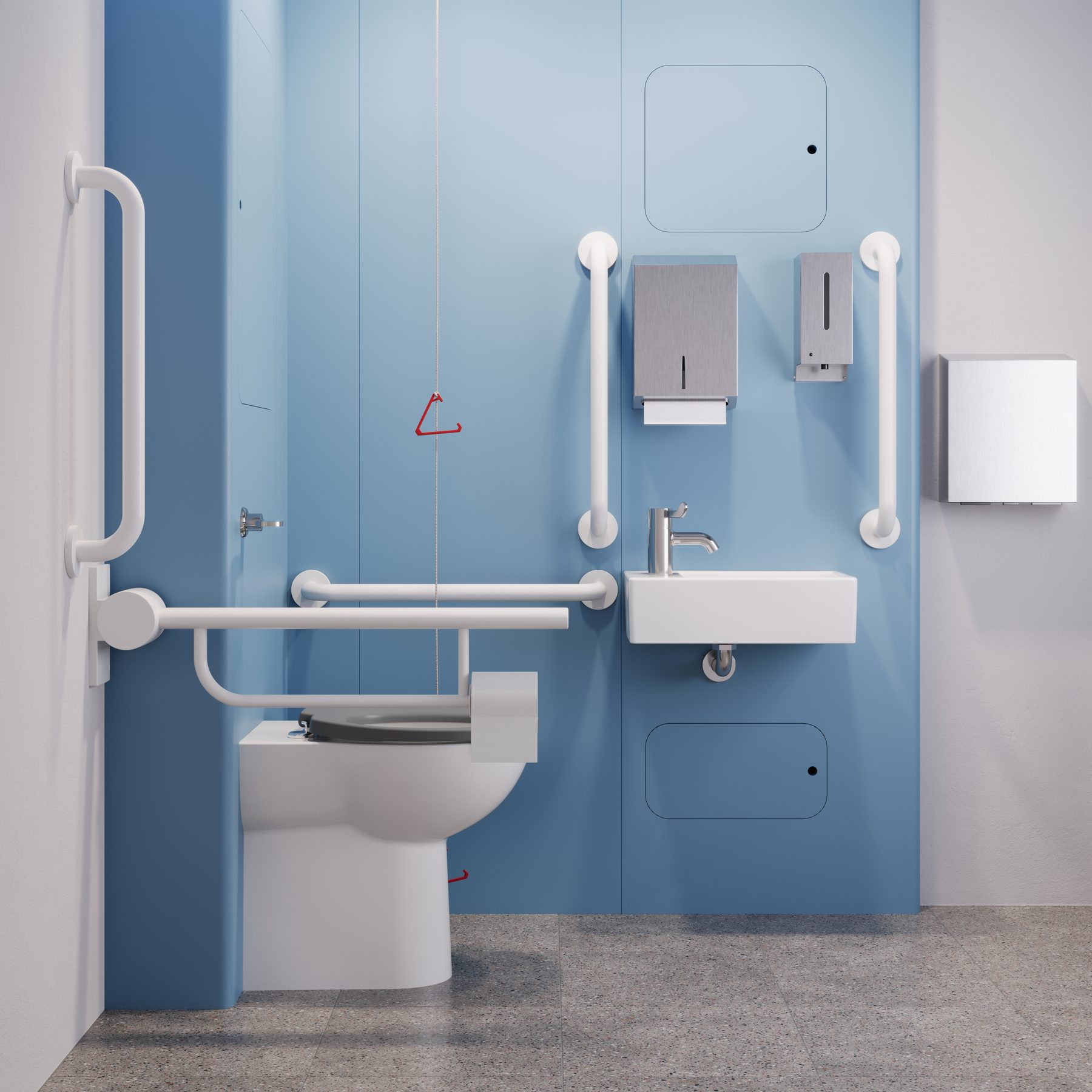 Flint panel with white grab rails