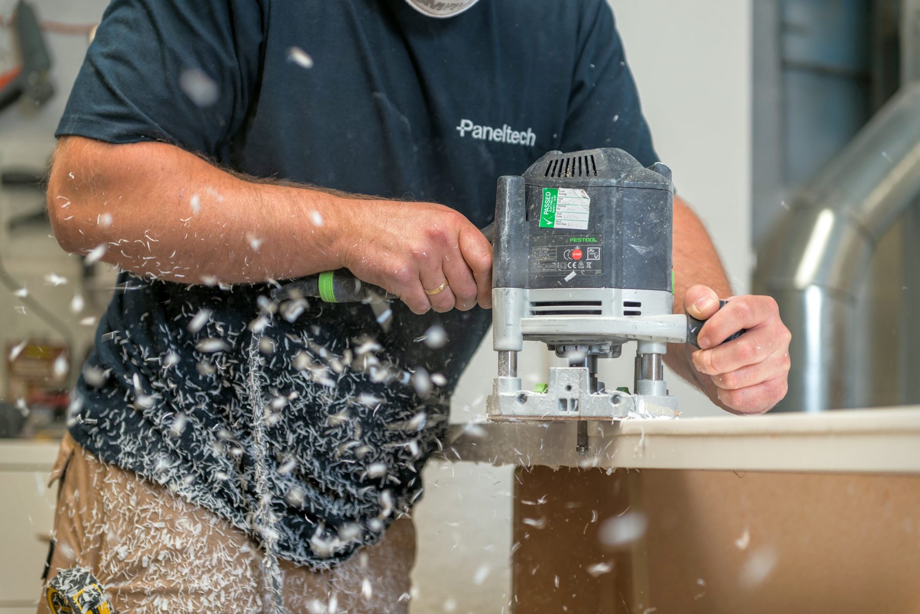 Inside the Idealpod factory — machining a solid surface panel in Clevedon